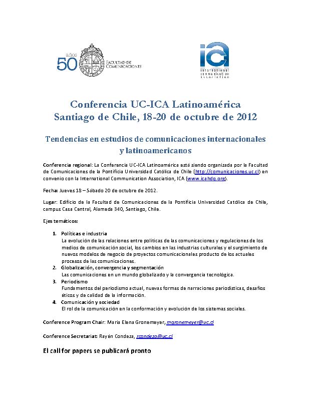 Conferencia Regional “Tendencias latinoamericanas e internacionales en estudios de comunicaciones”.